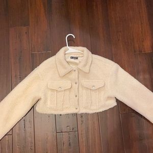cropped teddy jacket